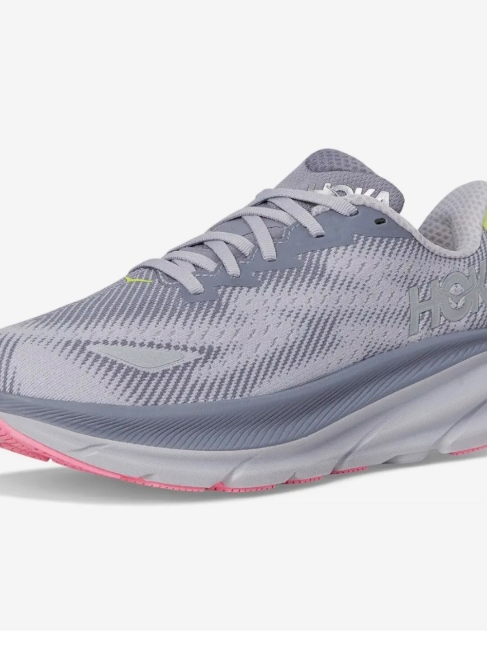 Hoka Women's Grey Mesh Slip-On with Pink Outsole and Lime Heel Tab - Picture 15 of 15